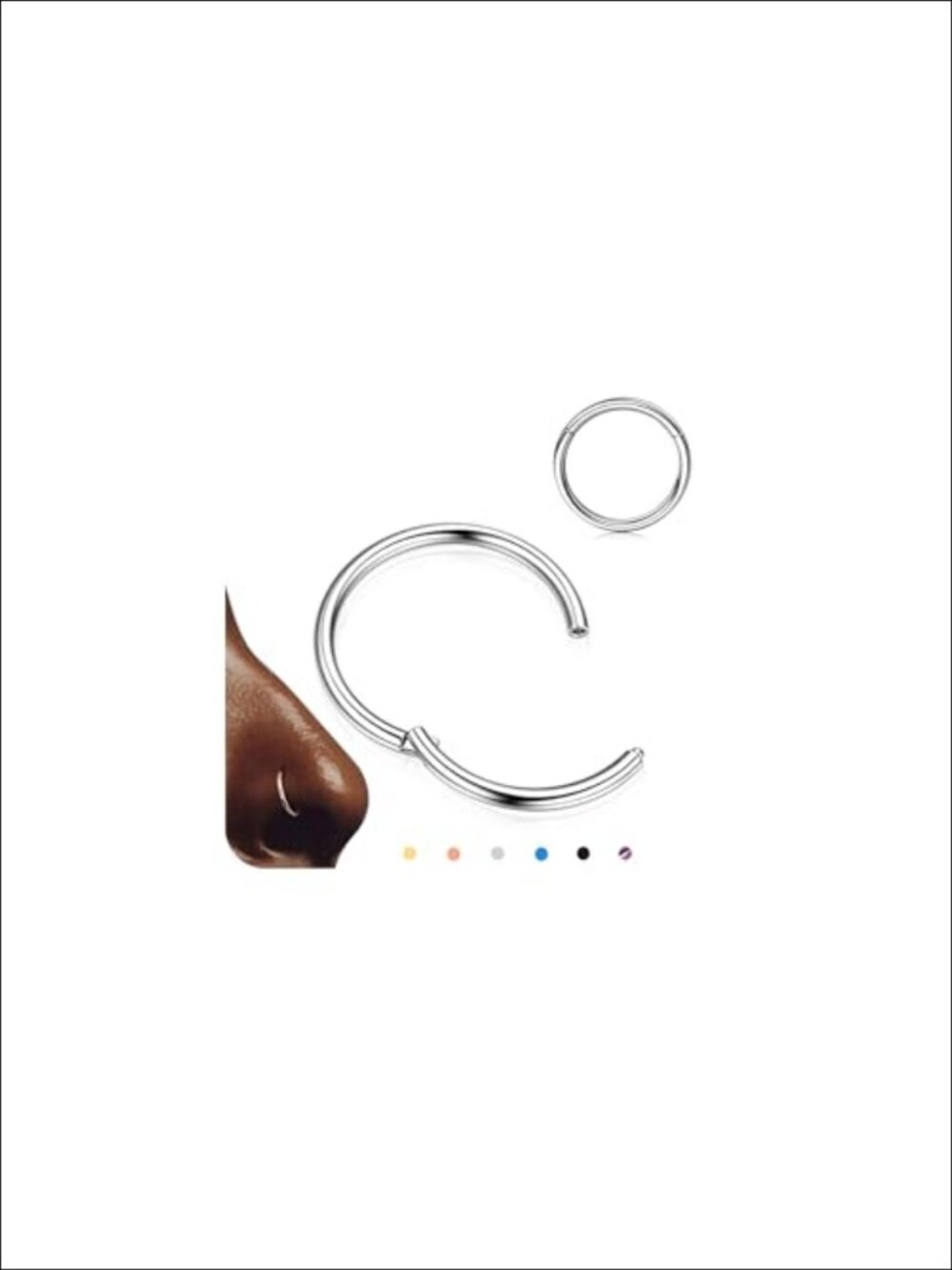 316L Stainless Steel Hinged Nose Ring Hoop 16G 8mm Piercing Jewelry